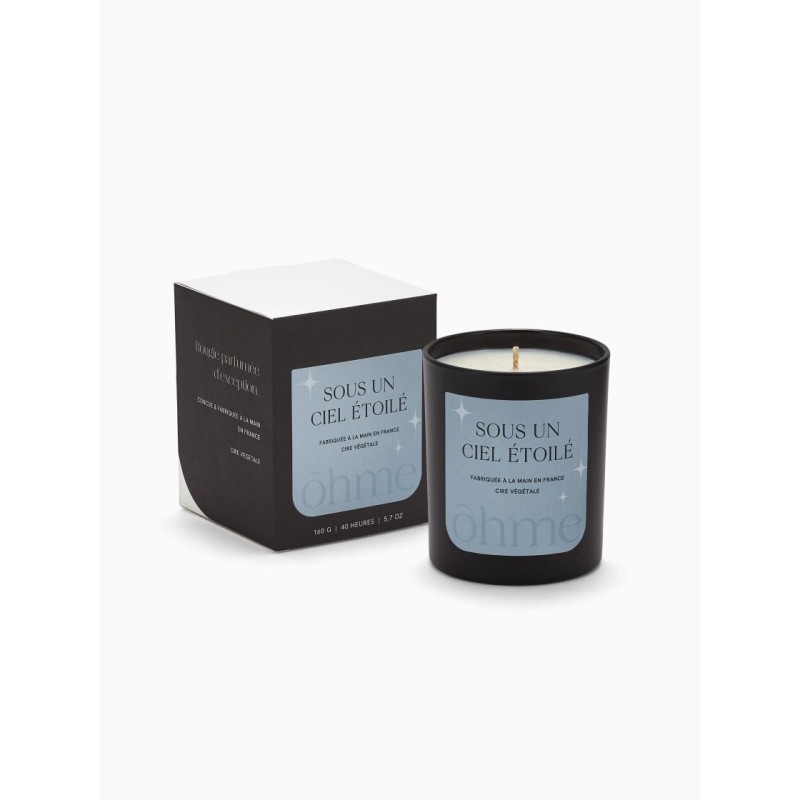 Bougie parfumée artisanale Sous un Ciel Étoilé et emballage